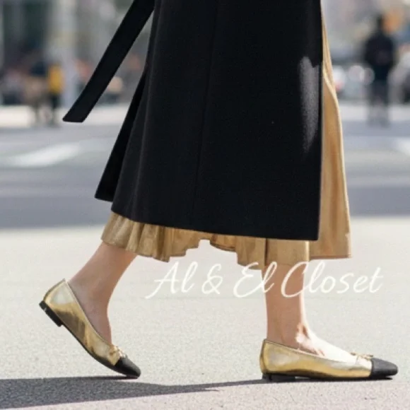 Sam Edelman Marley Gold & Black Cap Toe Ballet Flats Women’s Size 8M Leather NIB - Picture 3 of 10